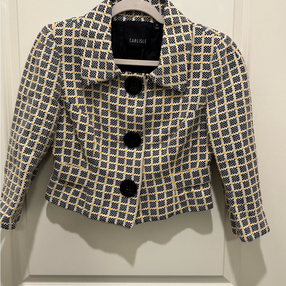 Carlisle Women's Black, Yellow and White Checkered Blazer